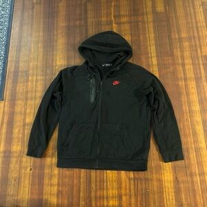 Nike full zip up Tech hoodie  mens size large black  Red Logo